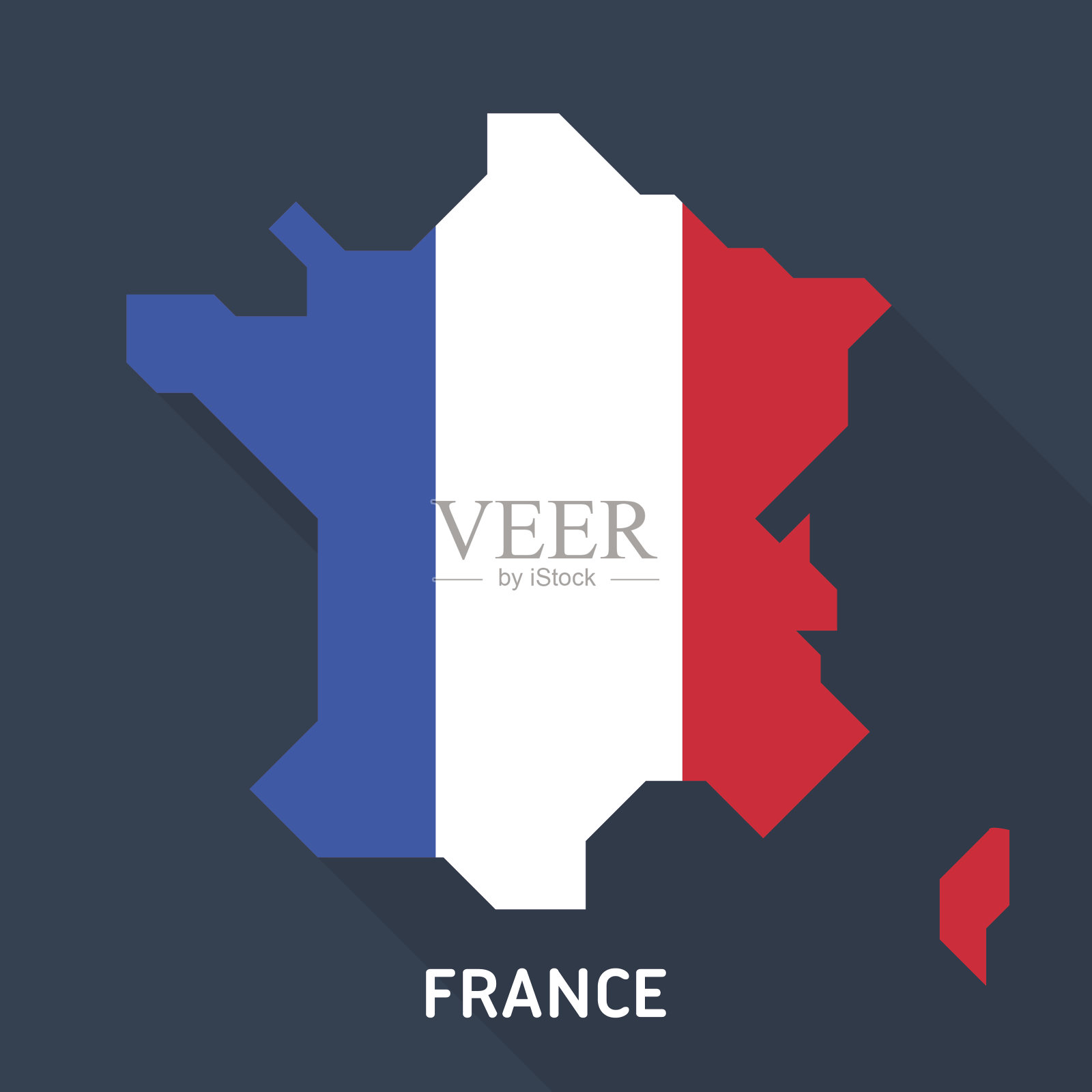 地图和法国国旗孤立在蓝色的背景插画图片素材