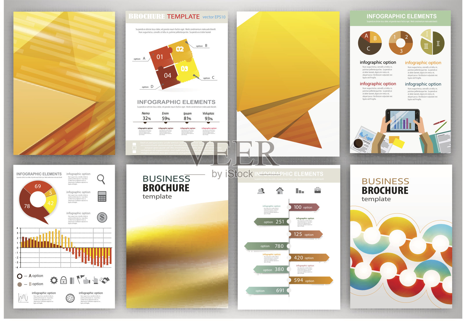 黄色的商业背景和抽象的概念信息图插画图片素材