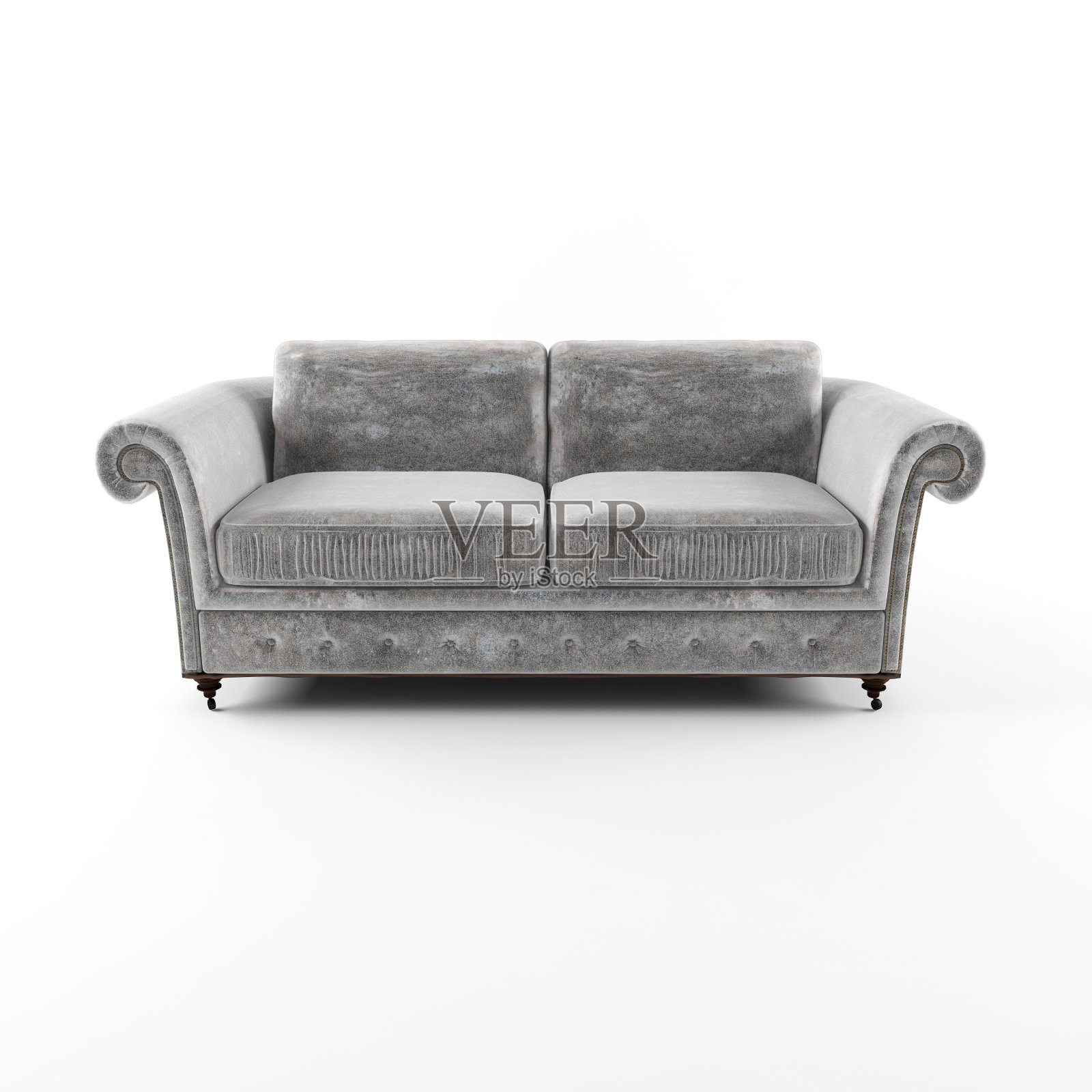 3d插图，模型灰色沙发上的白色背景。插画图片素材