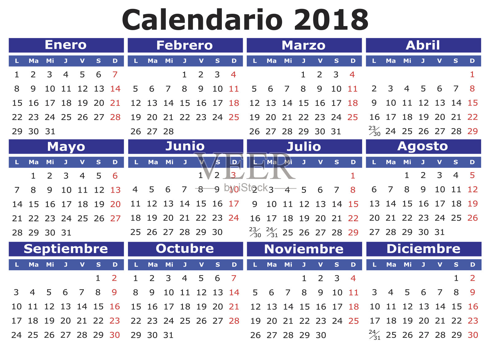 西班牙日历2018横版设计模板素材