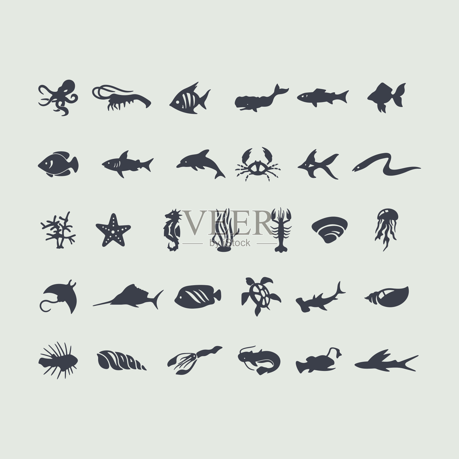 一组海洋动物图标图标素材