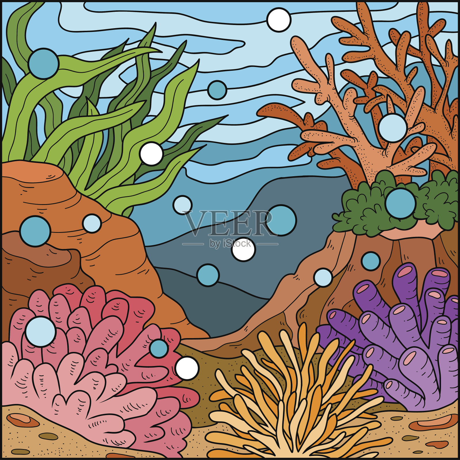 矢量图，海洋背景(珊瑚礁)插画图片素材