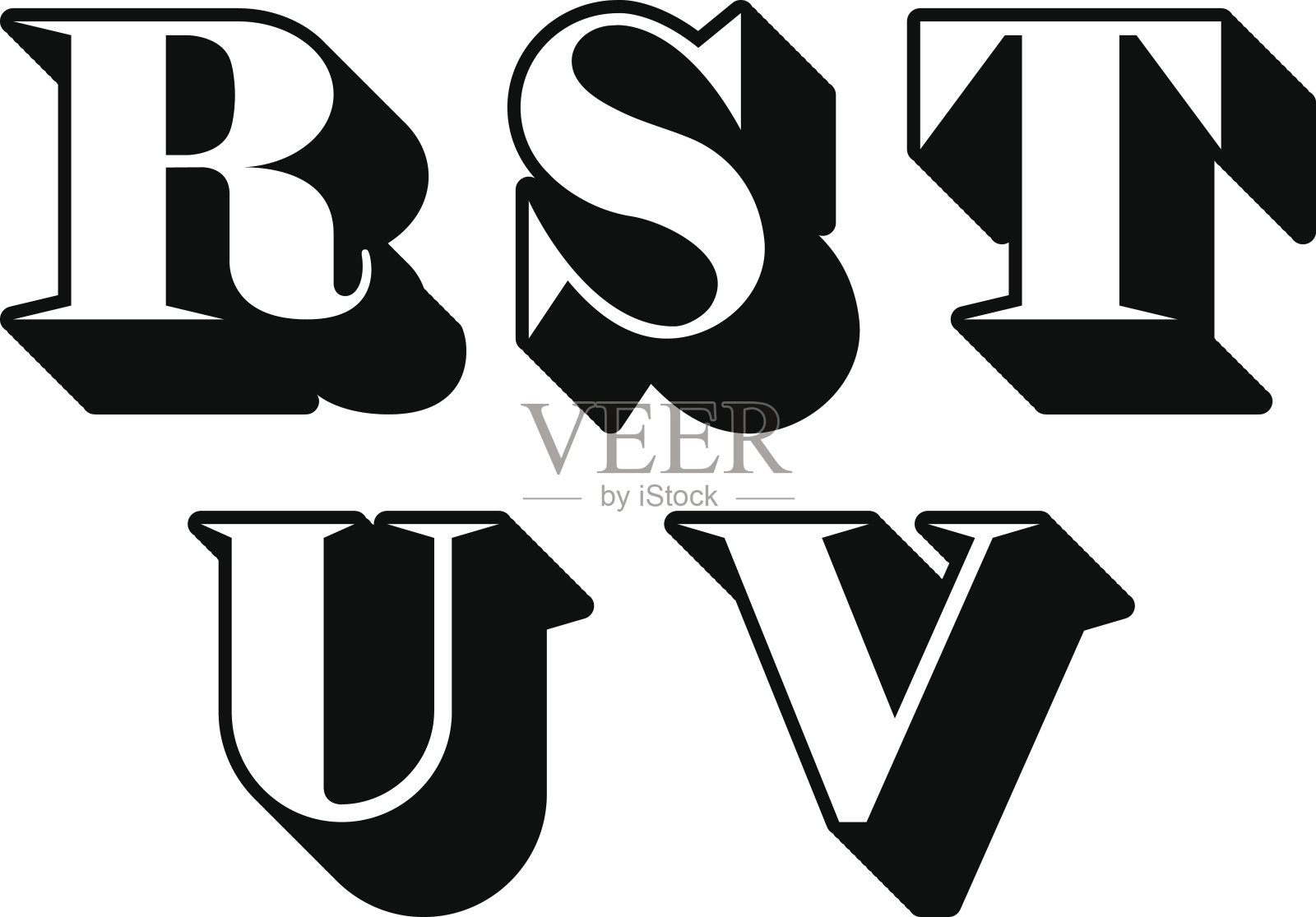 字母serif R, S, T, U, V插画图片素材