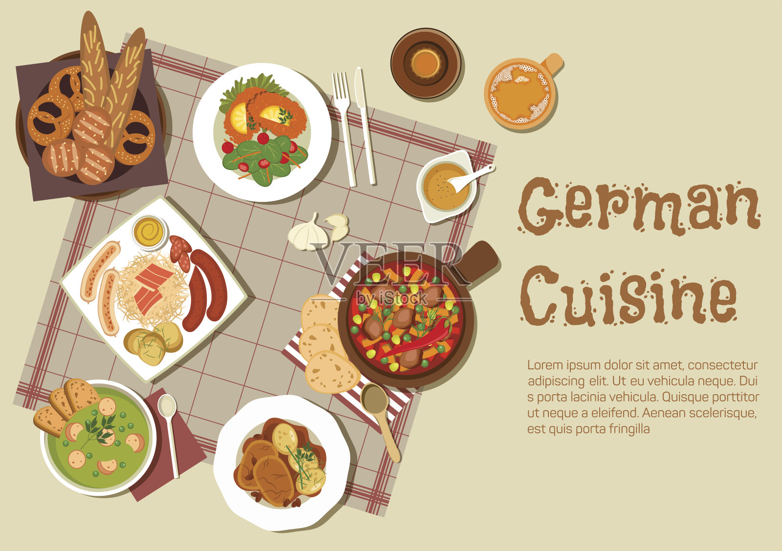正宗的德国肉菜扁形图标插画图片素材