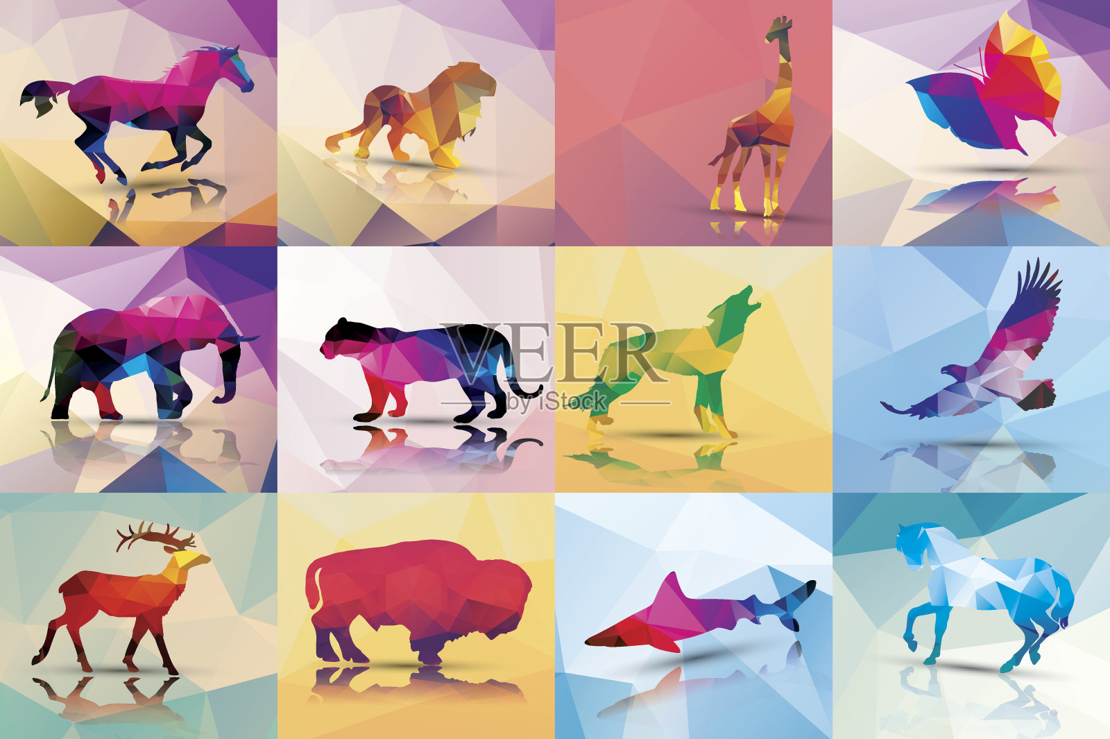 集合几何多边形动物，矢量插图插画图片素材