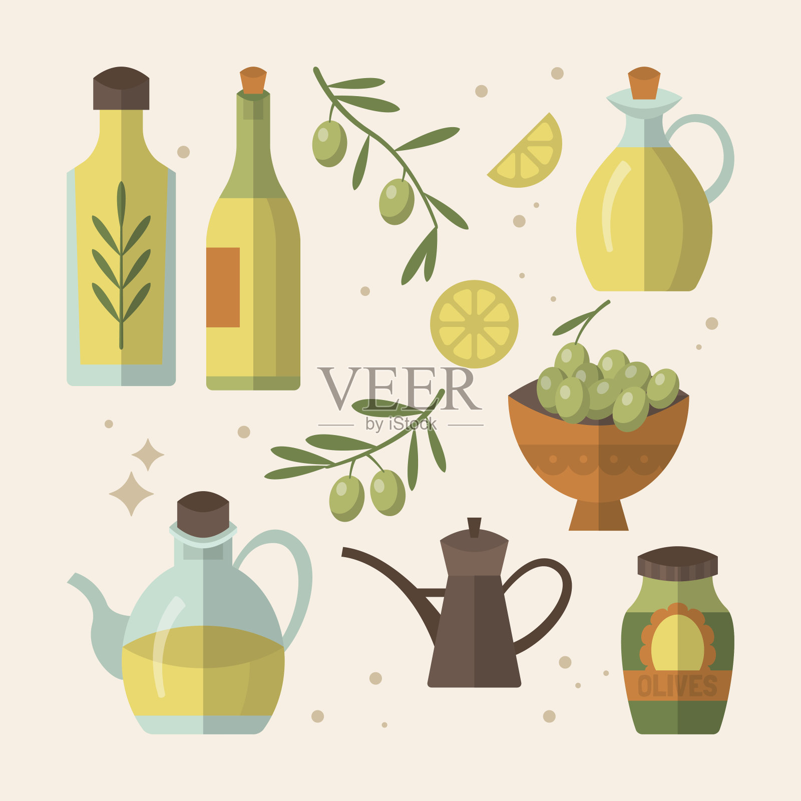 橄榄油瓶平面图标设计。矢量图插画图片素材