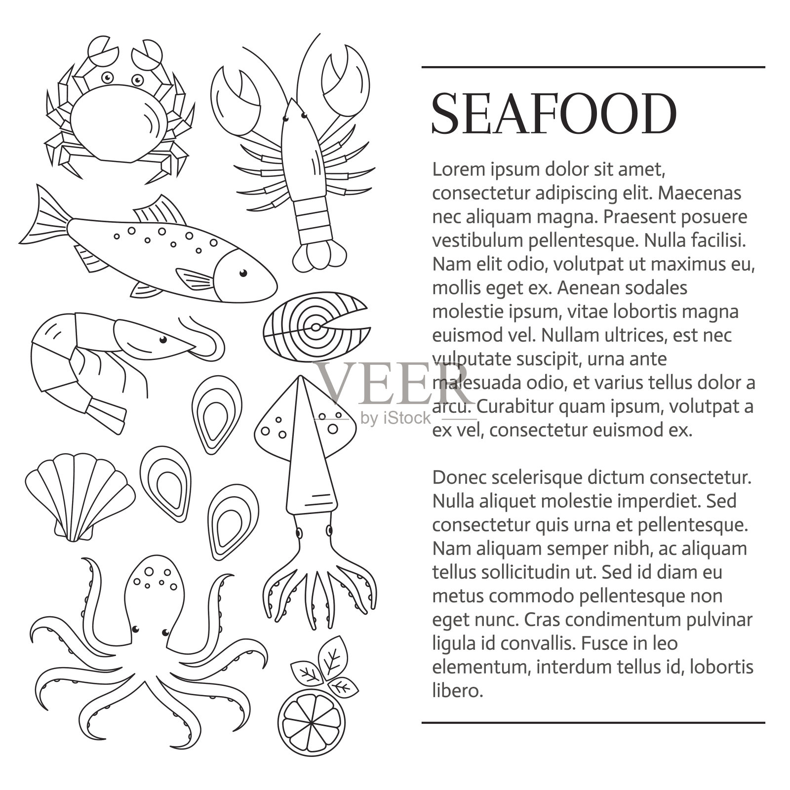 海鲜市场背景。插画图片素材