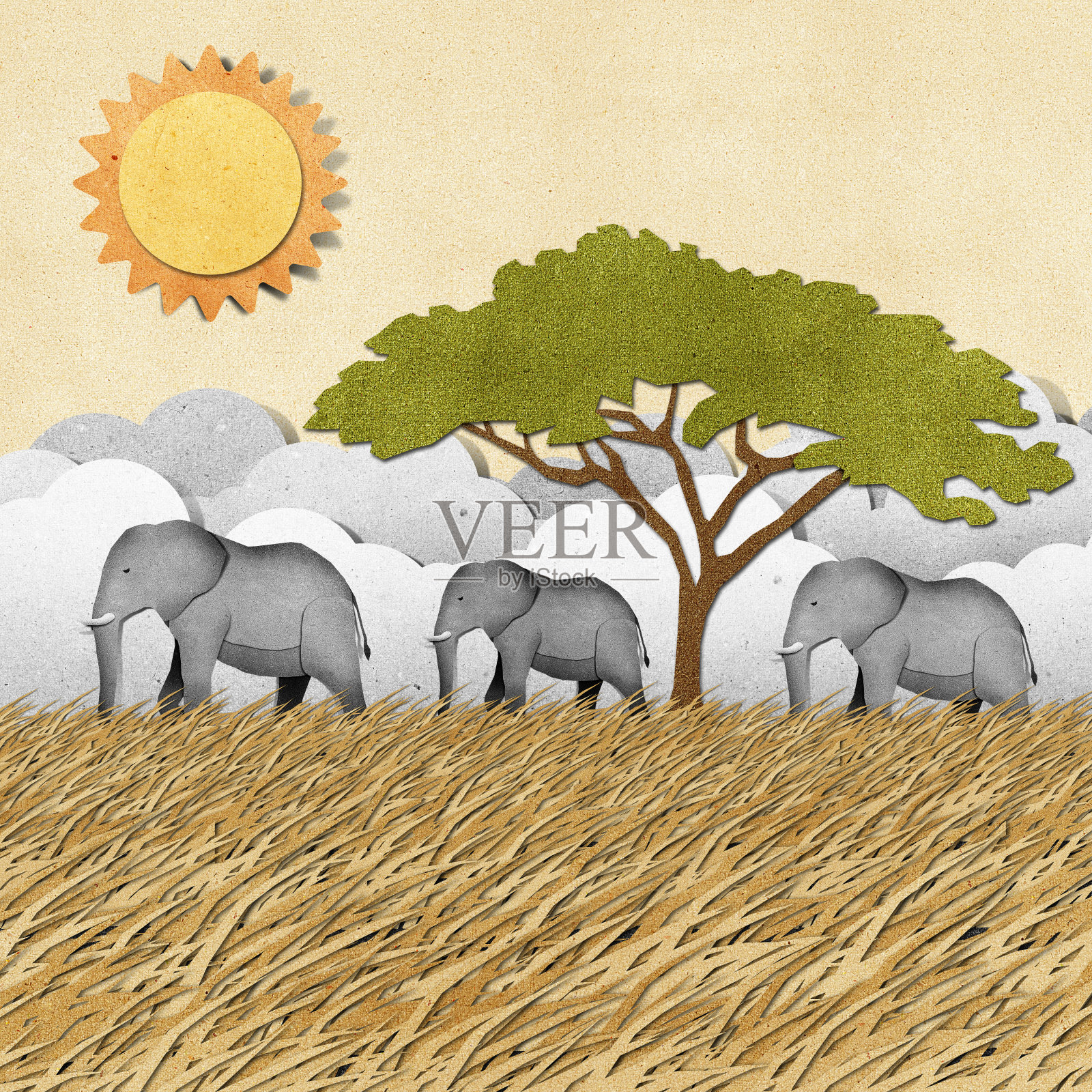 大象在萨法里野外再生纸背景插画图片素材