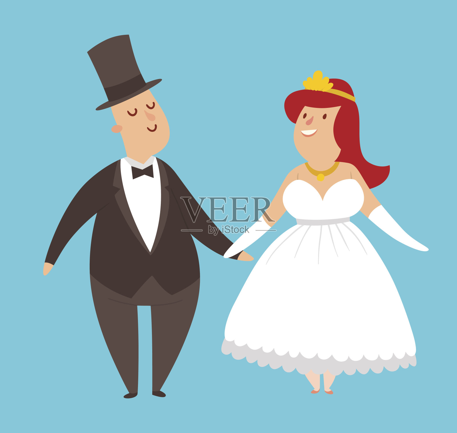 婚礼新人卡通风格矢量插图插画图片素材