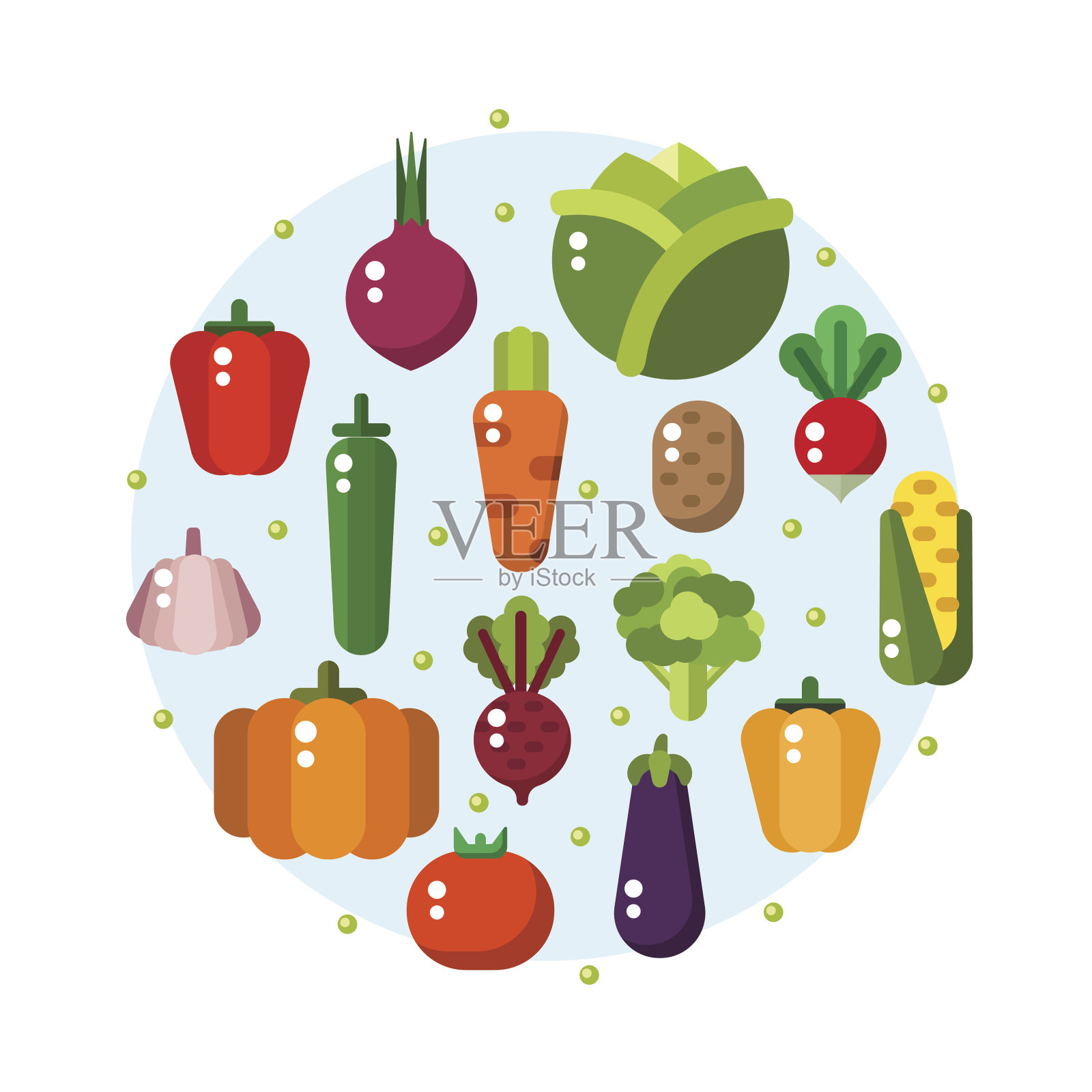 矢量收集的新鲜健康蔬菜在扁平风格插画图片素材