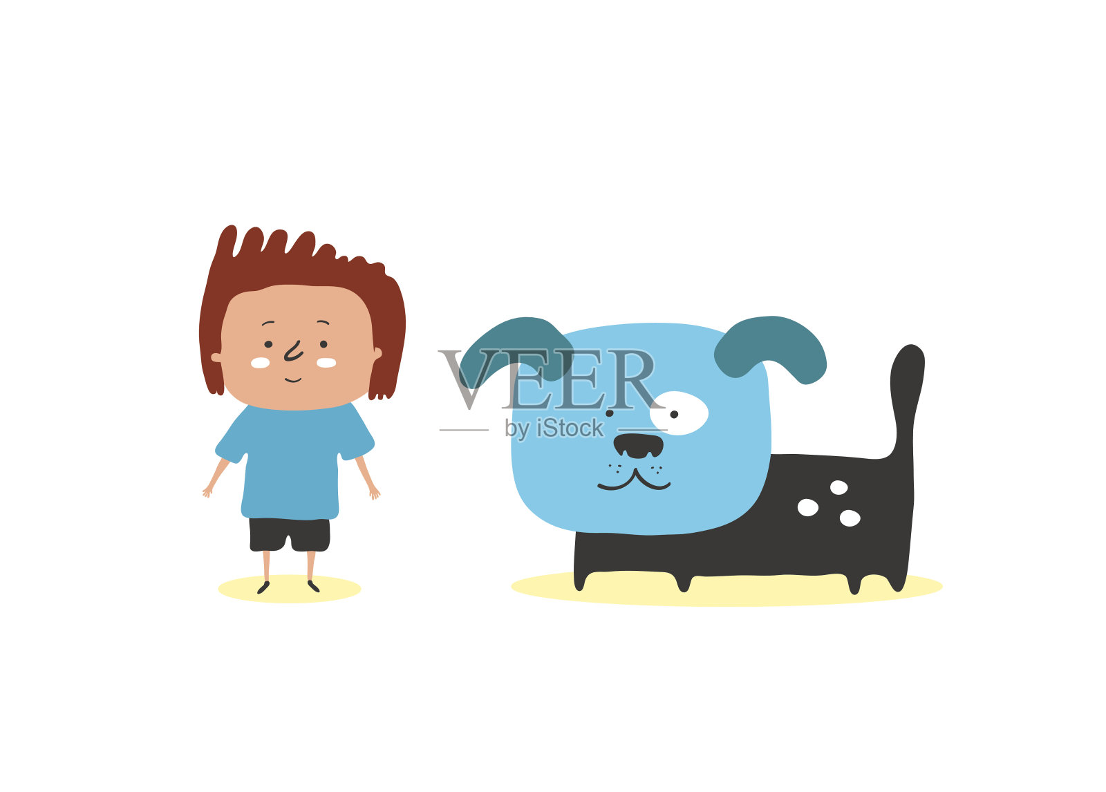 男孩和狗矢量插图插画图片素材