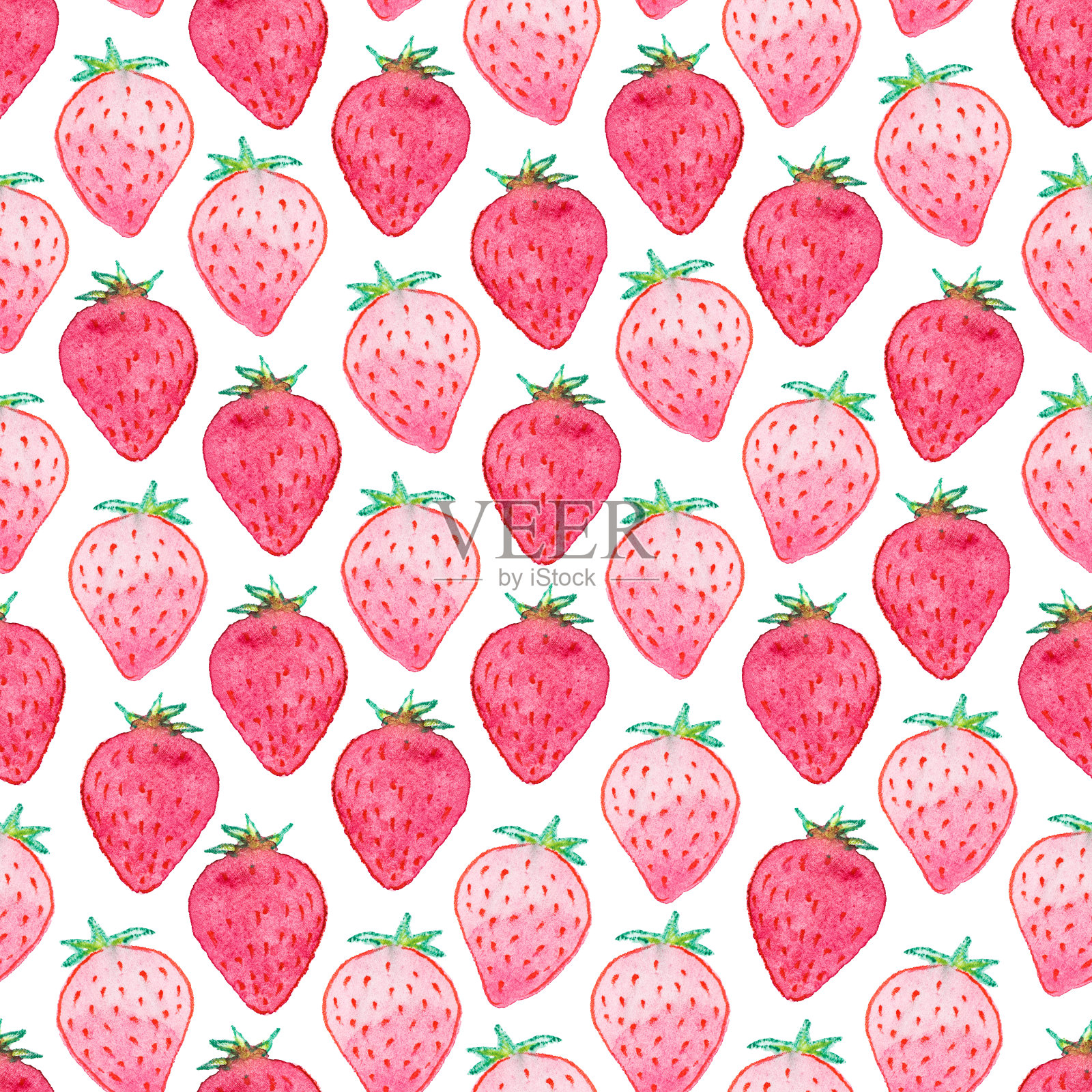 无缝水彩草莓图案的白色背景插画图片素材