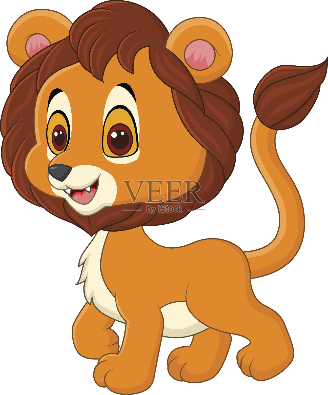 可爱的小狮子孤立行走在白色的背景插画图片素材
