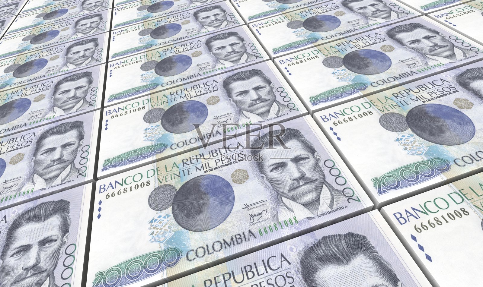 哥伦比亚比索账单堆积背景。照片摄影图片