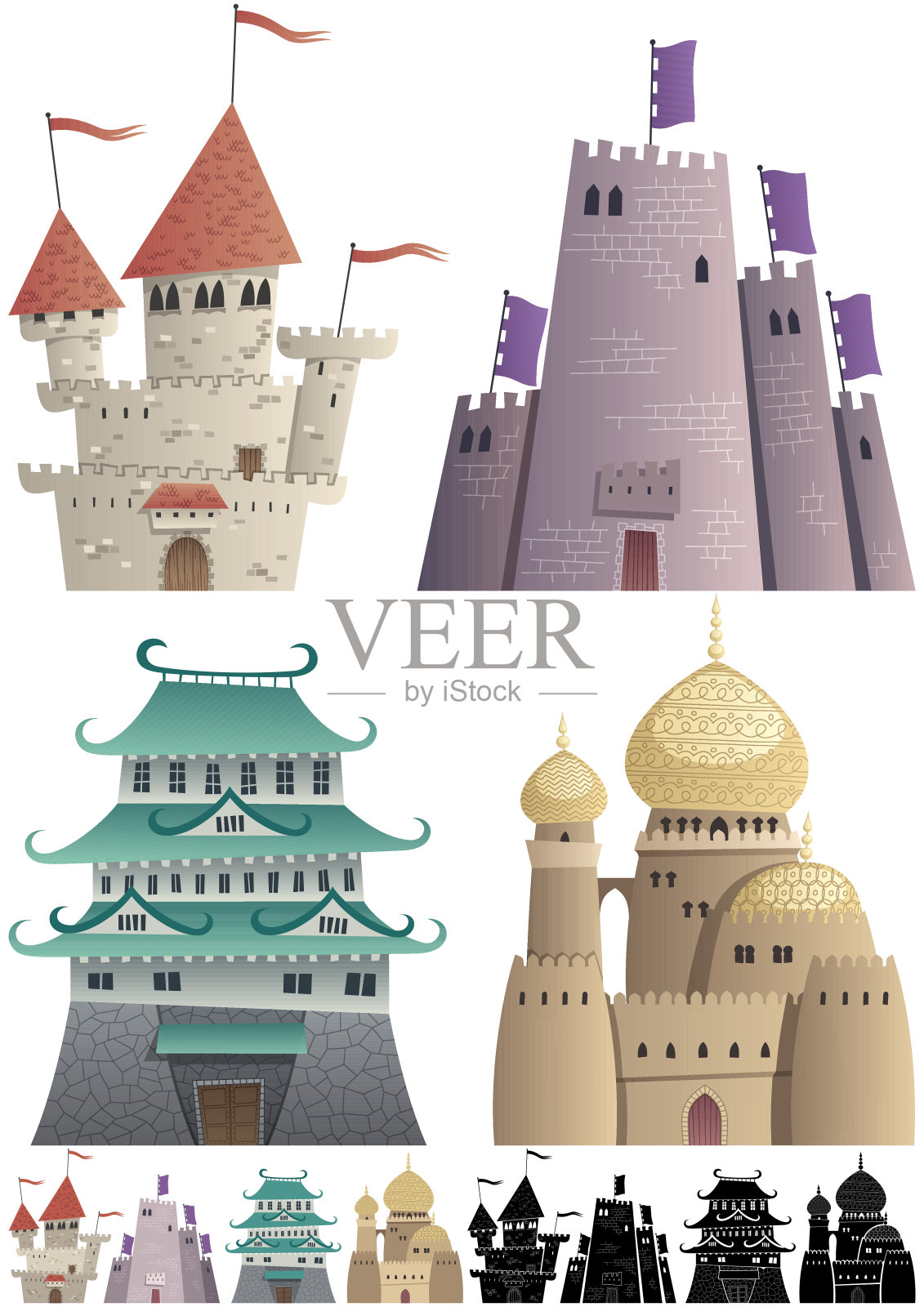 白色的卡通城堡插画图片素材