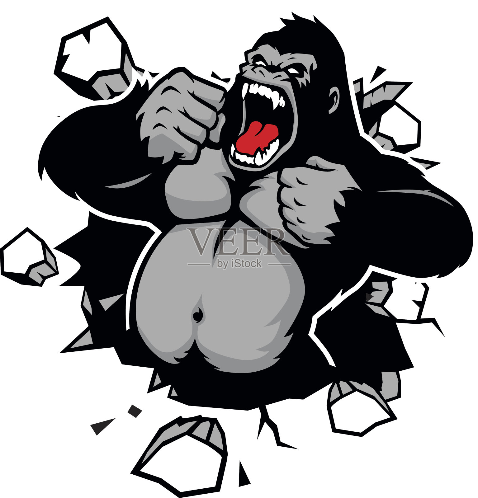 愤怒的大猩猩打破了墙插画图片素材