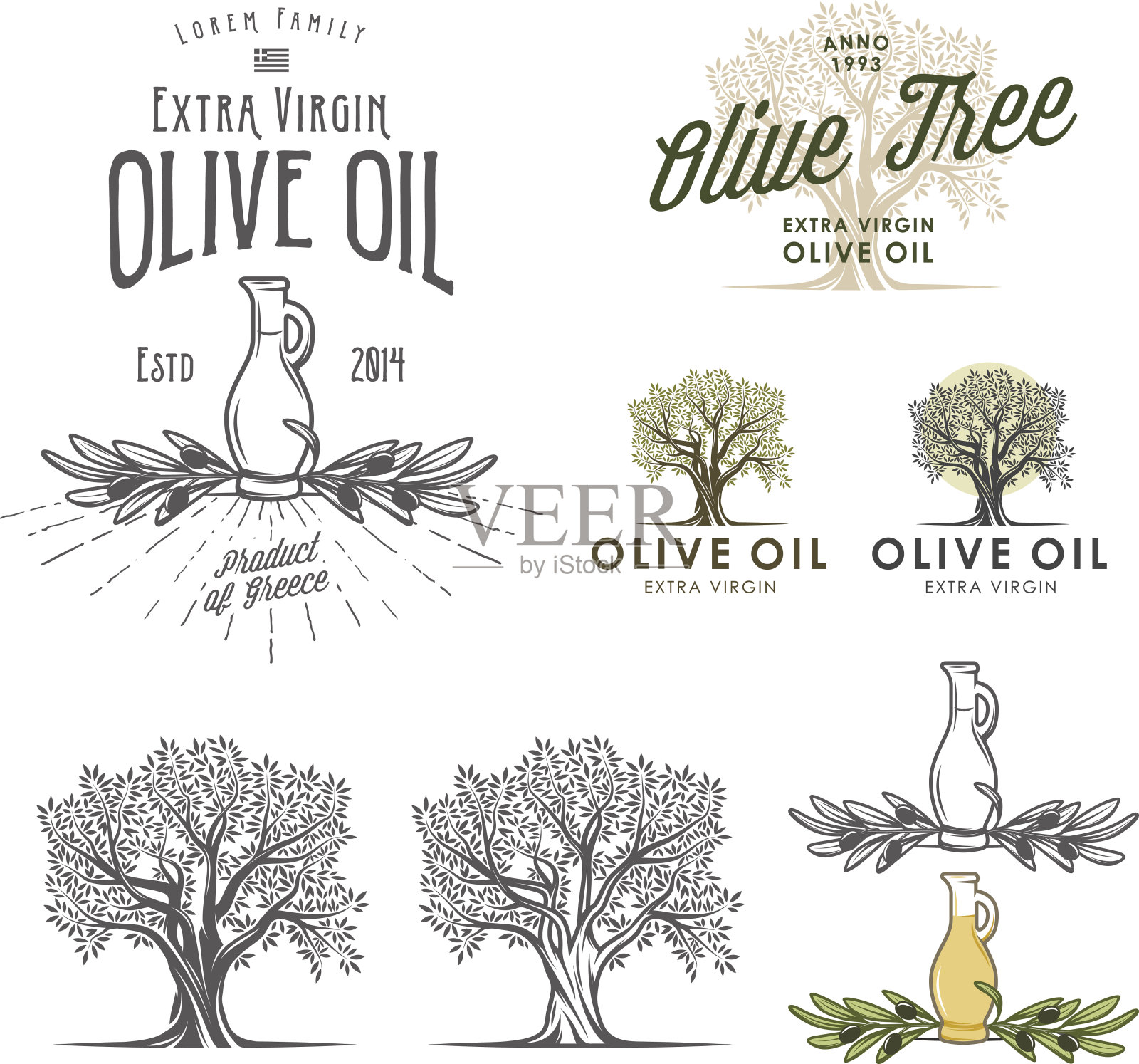 橄榄油标签和设计元素插画图片素材