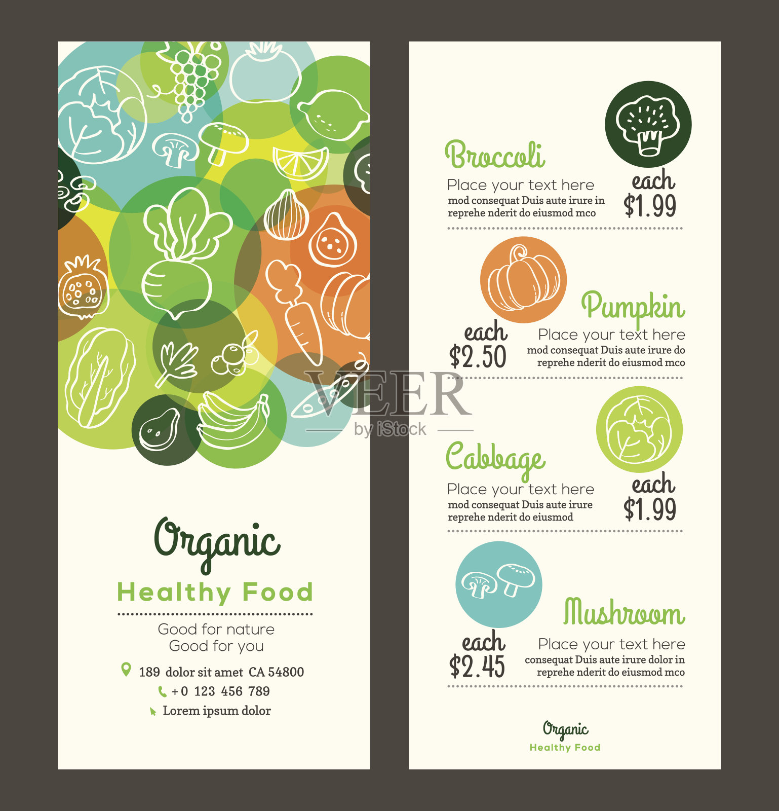 有机健康食品与水果和蔬菜的菜单传单传单插画图片素材