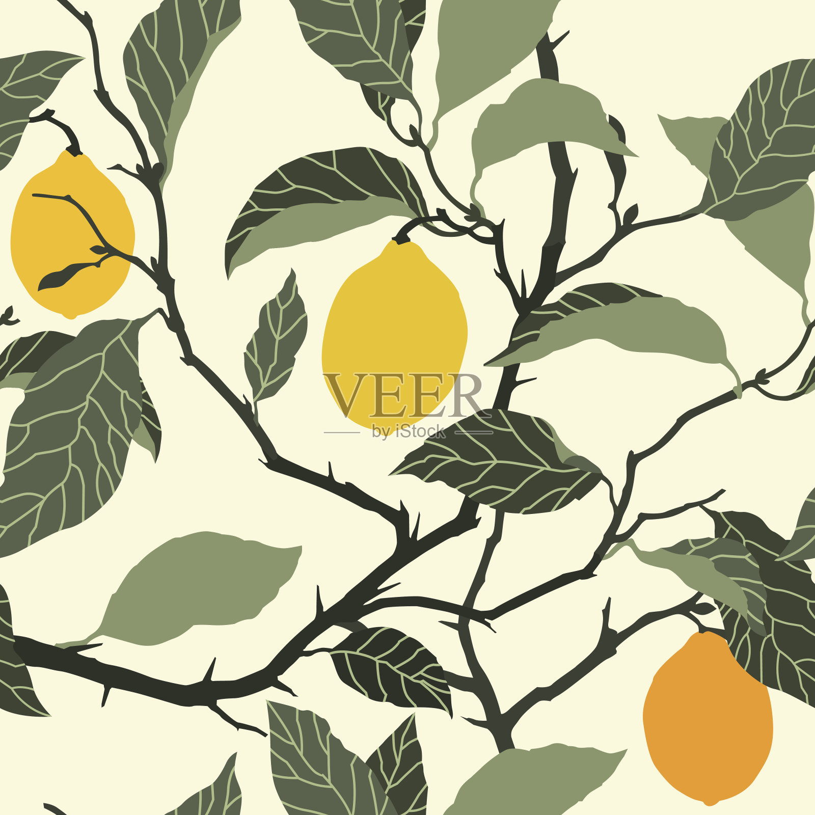 无缝模式与柠檬树插画图片素材