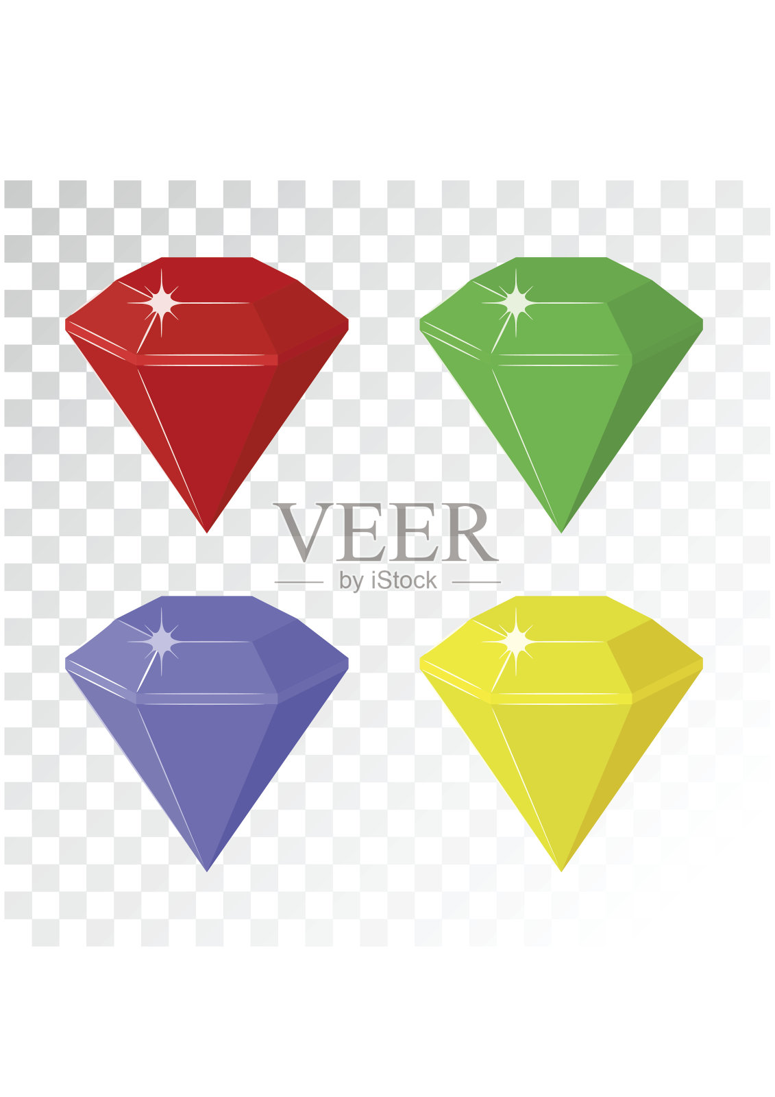 宝石和钻石图标设置在不同的颜色插画图片素材