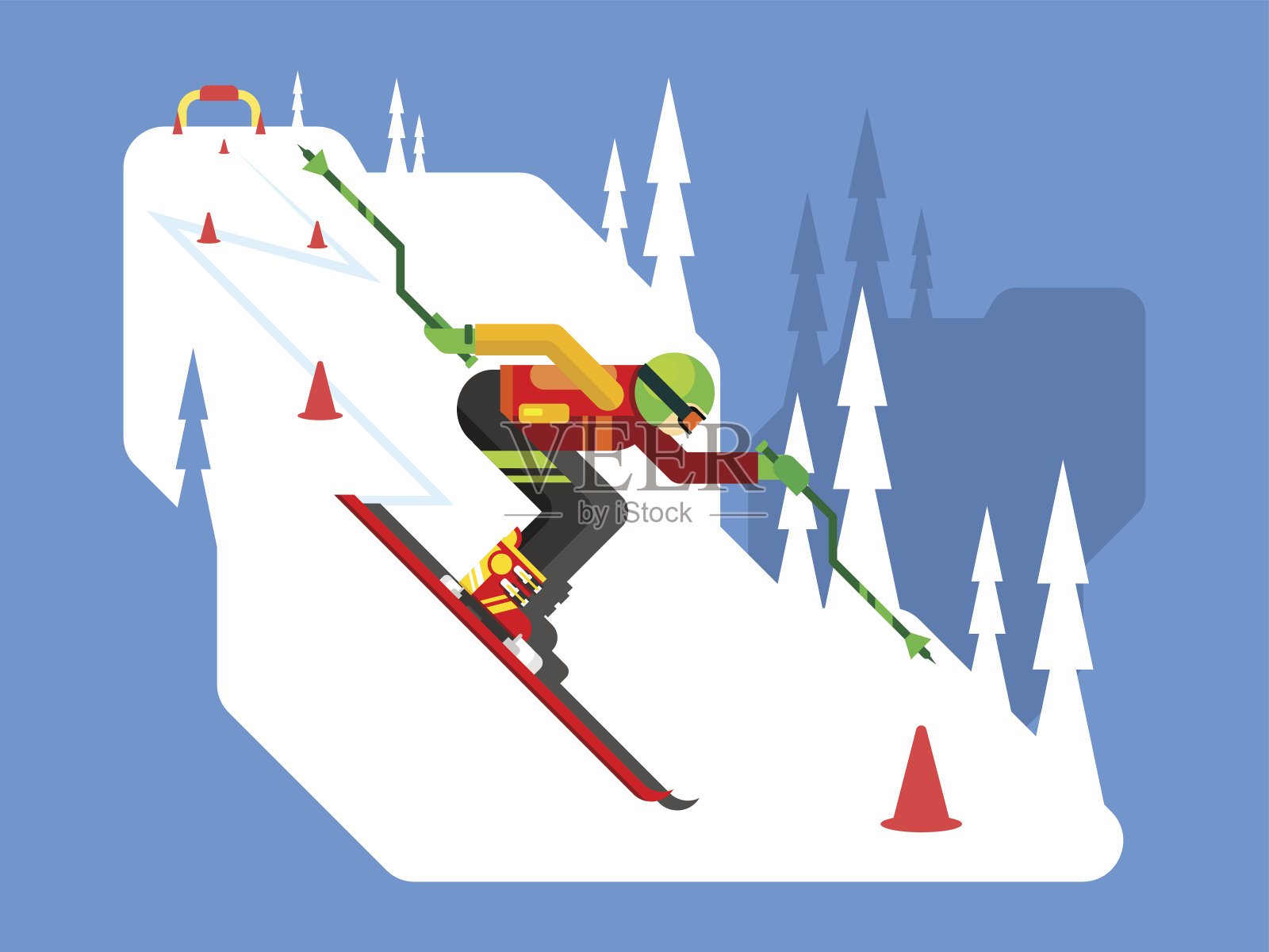 障碍滑雪下坡滑雪插画图片素材