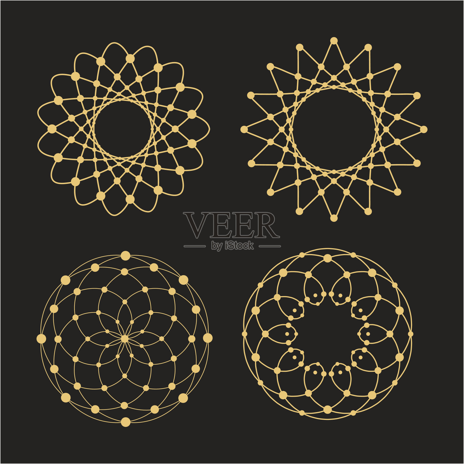 向量线性圆，星星，螺旋抽象形状。设计元素图片