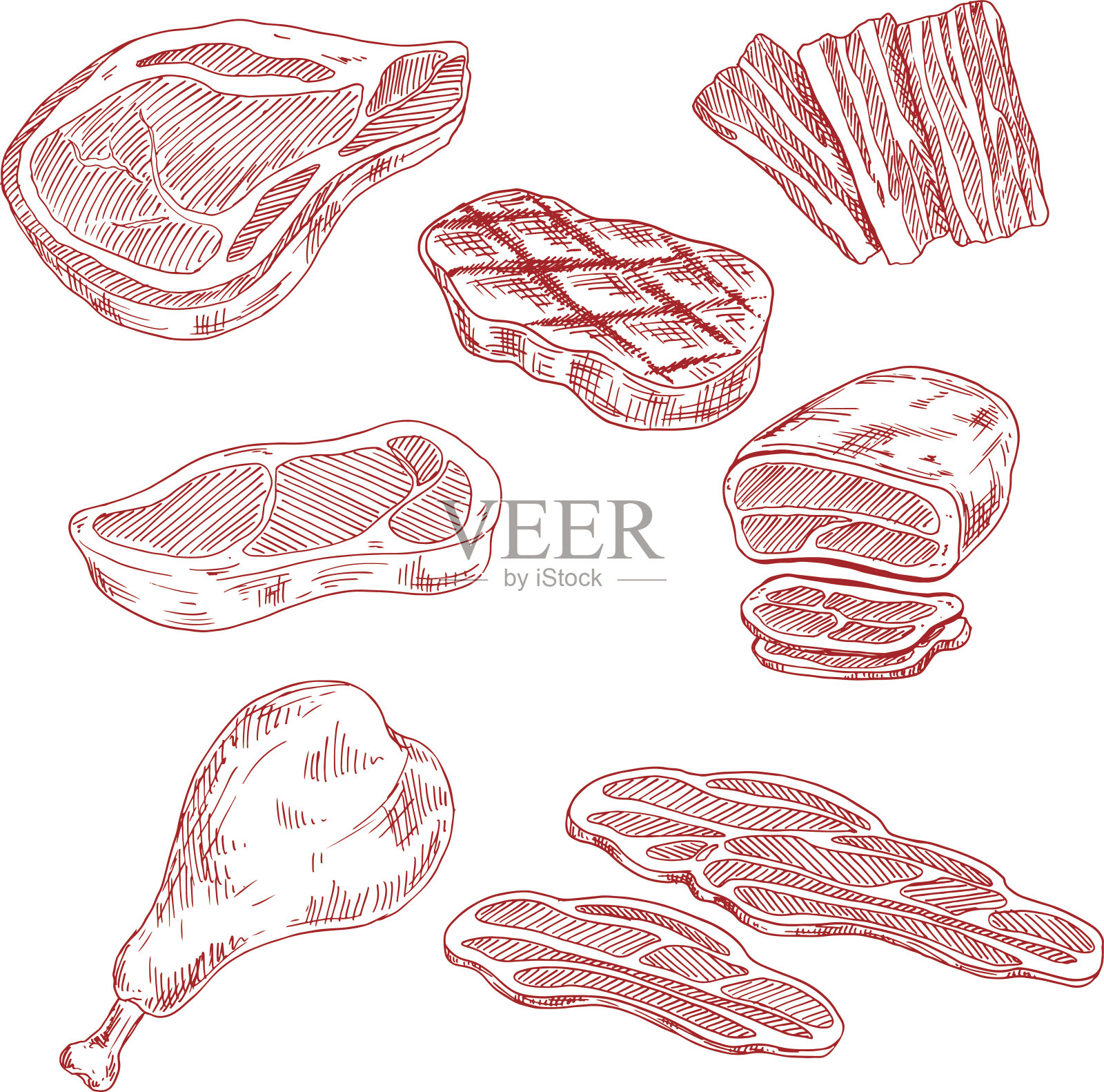 培根，牛肉，猪肉和鸡肉插画图片素材
