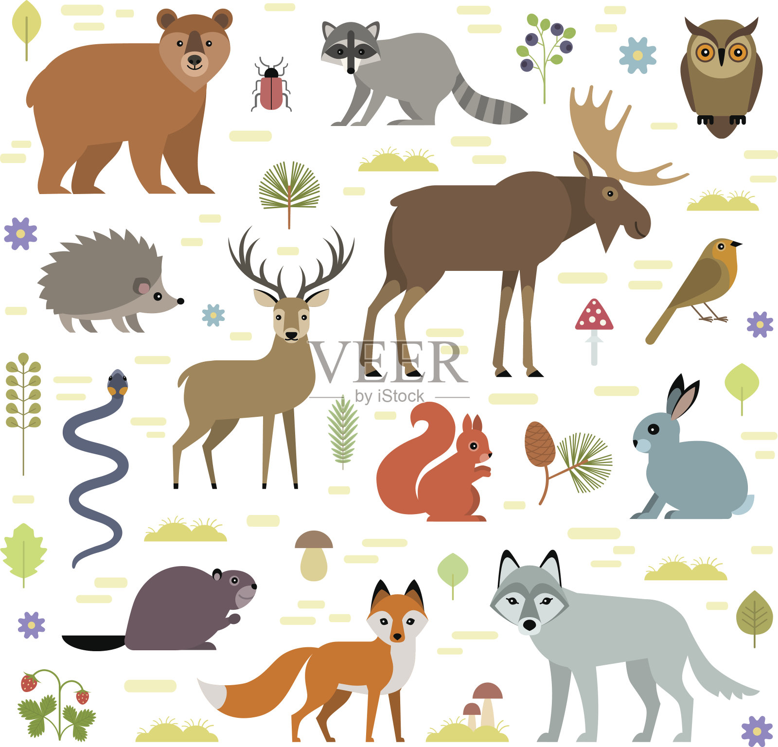 森林里的动物插画图片素材