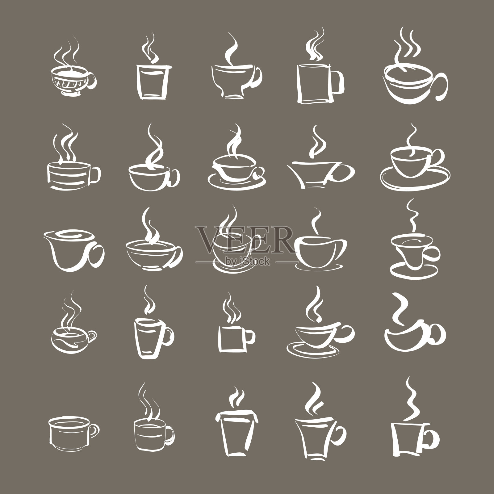 25个手绘热咖啡或茶杯插画图片素材