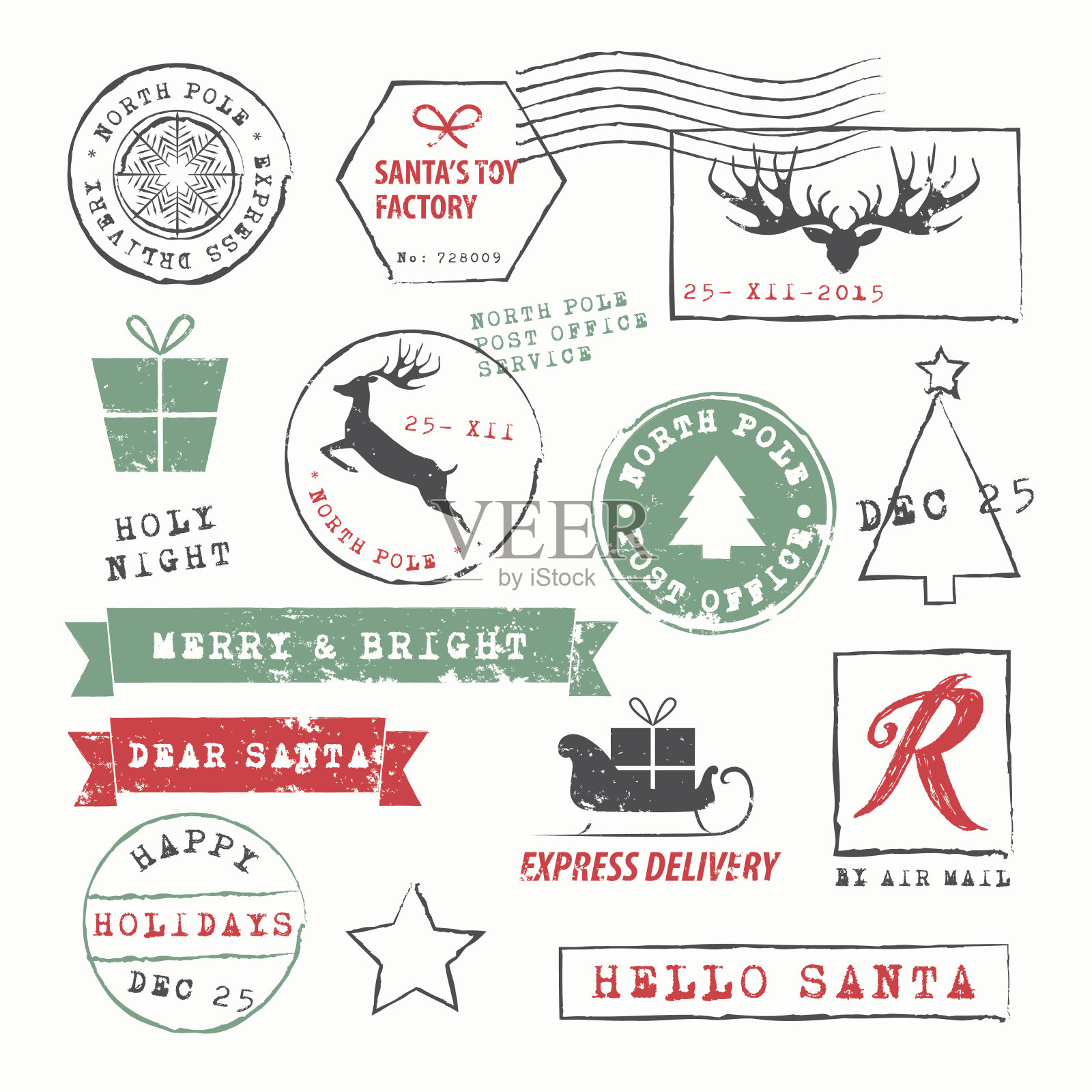 圣诞邮票收藏插画图片素材