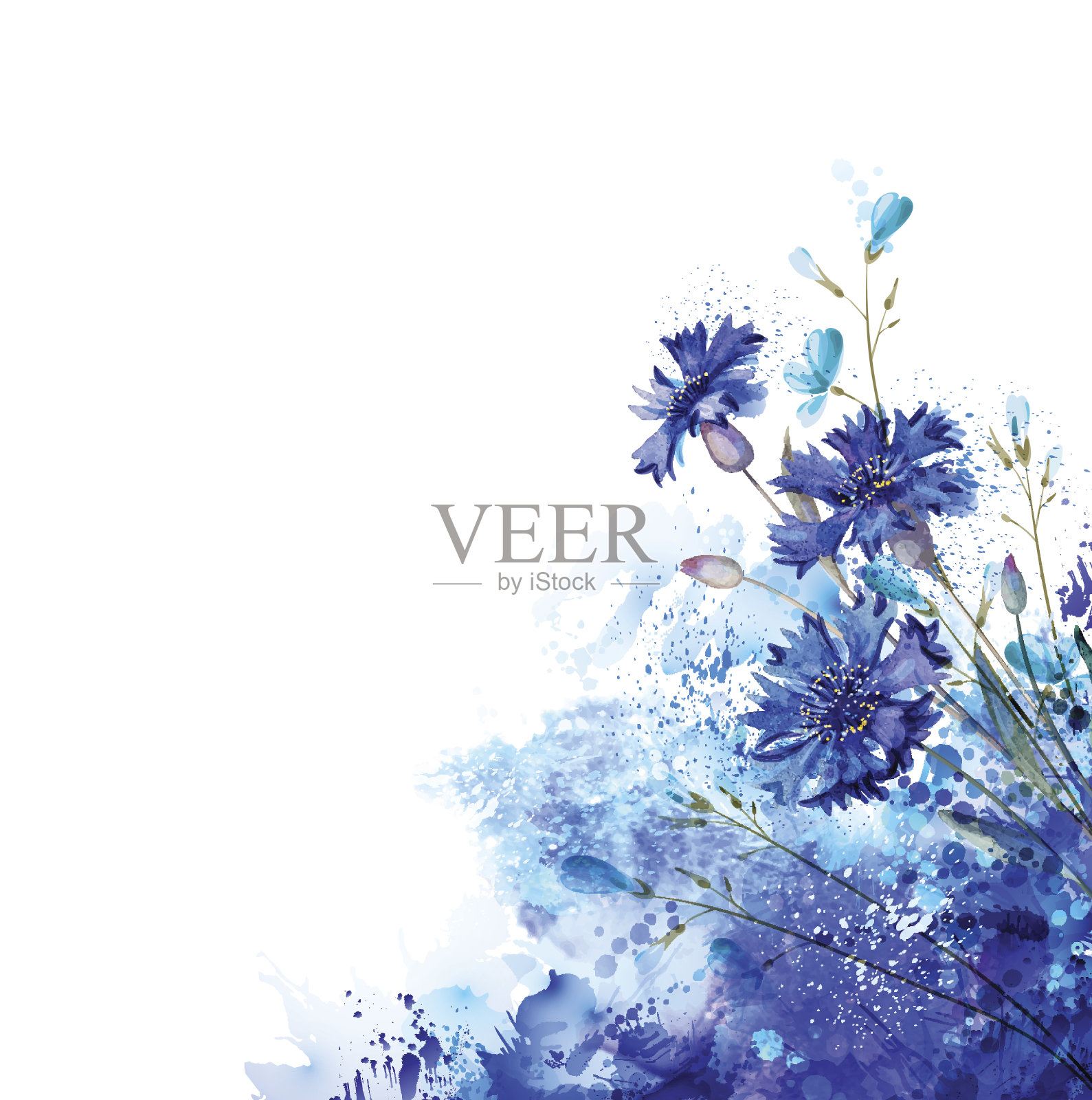 蓝色矢车菊的抽象元素插画图片素材