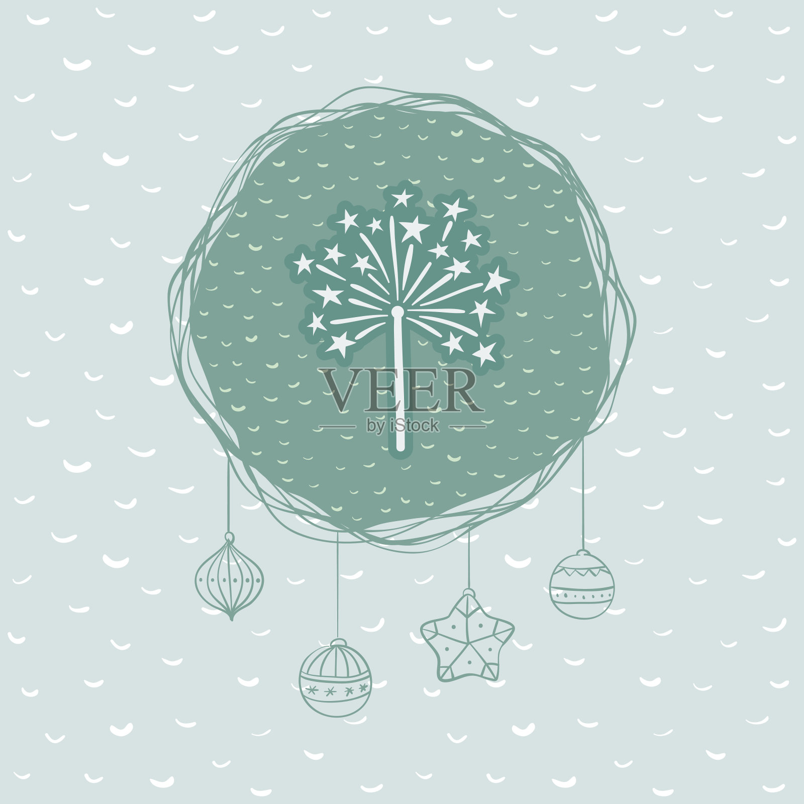 圣诞和新年的圆形框架与烟花的象征设计元素图片