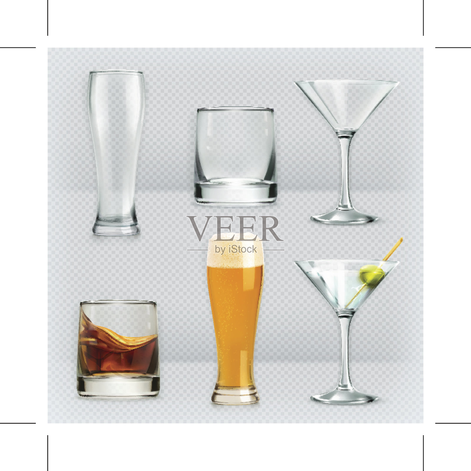 酒精饮料用的玻璃杯设计元素图片