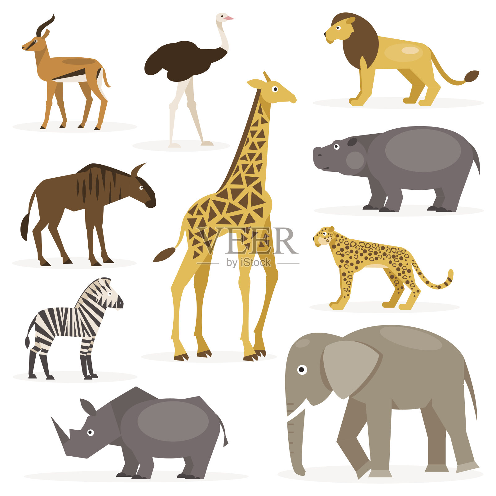 集热带草原动物。矢量图设计元素图片