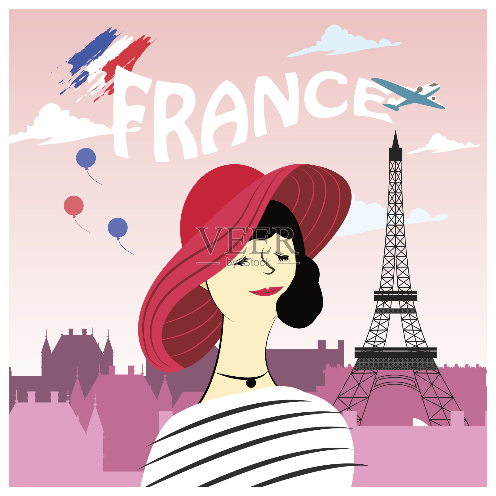 时尚法国女人海报插画图片素材