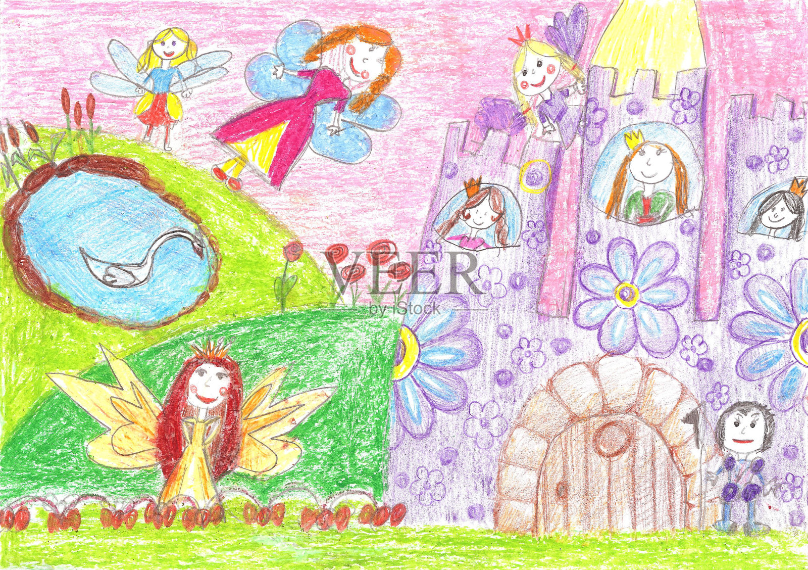 一个童话，公主，王子-儿童画插画图片素材