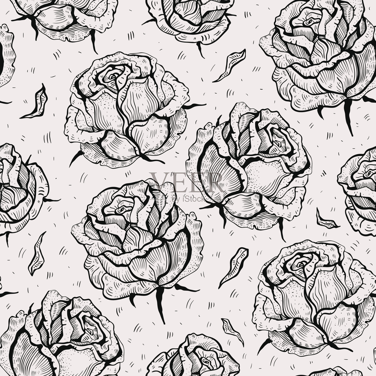 玫瑰。无缝的矢量模式插画图片素材