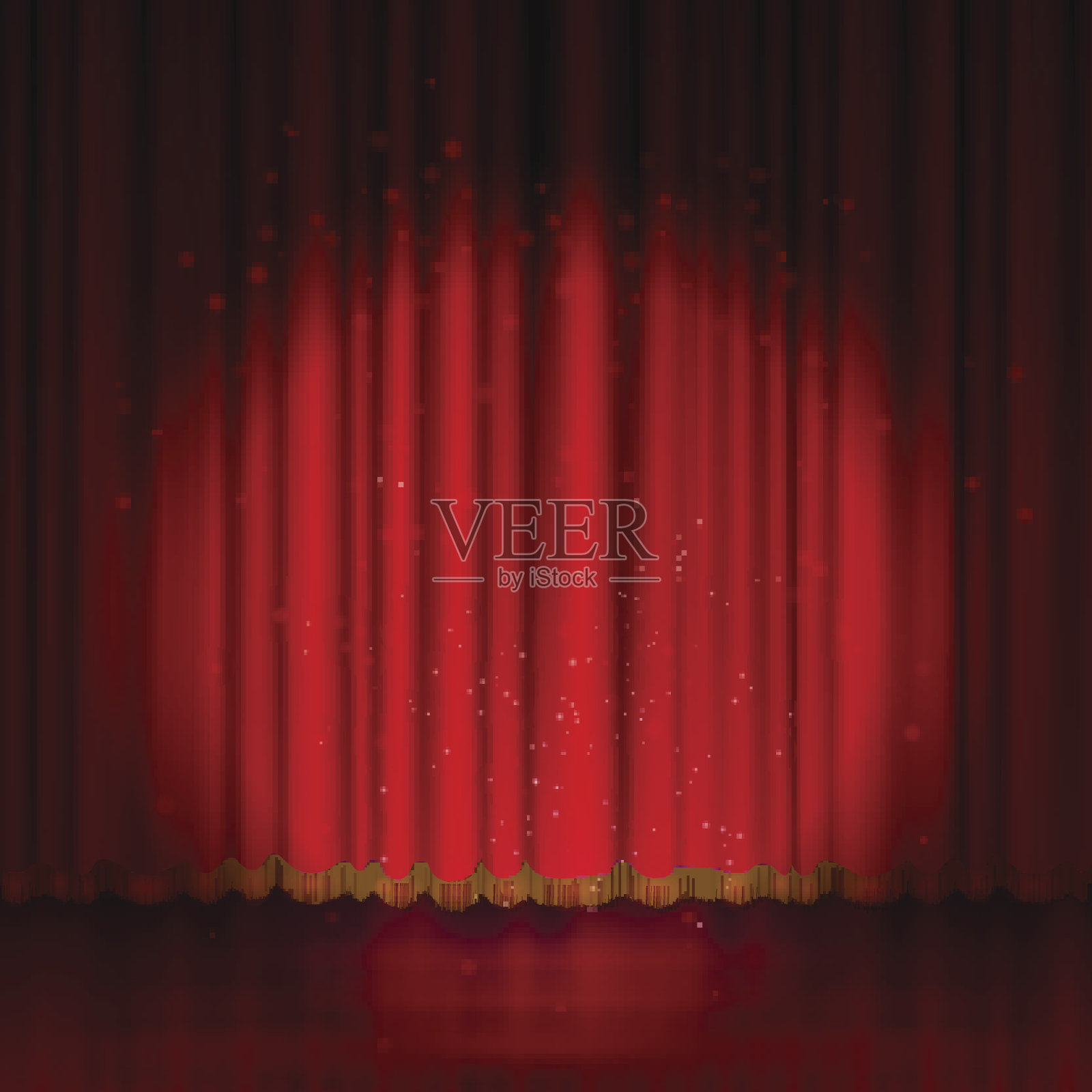 聚光灯在红色的舞台幕布上插画图片素材