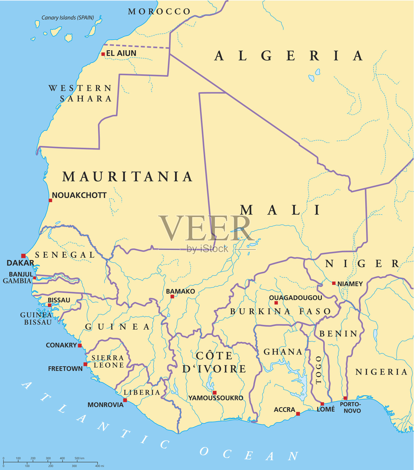 西非政治地图插画图片素材
