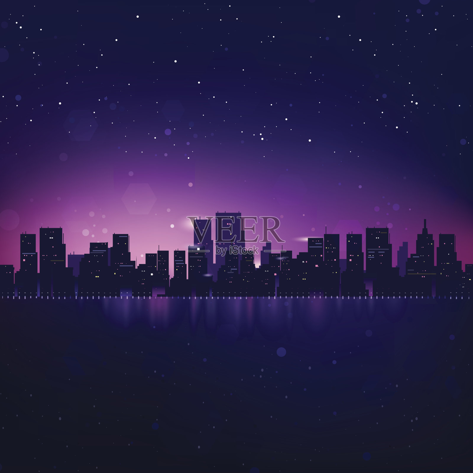 夜晚的城市天际线。向量的城市背景插画图片素材