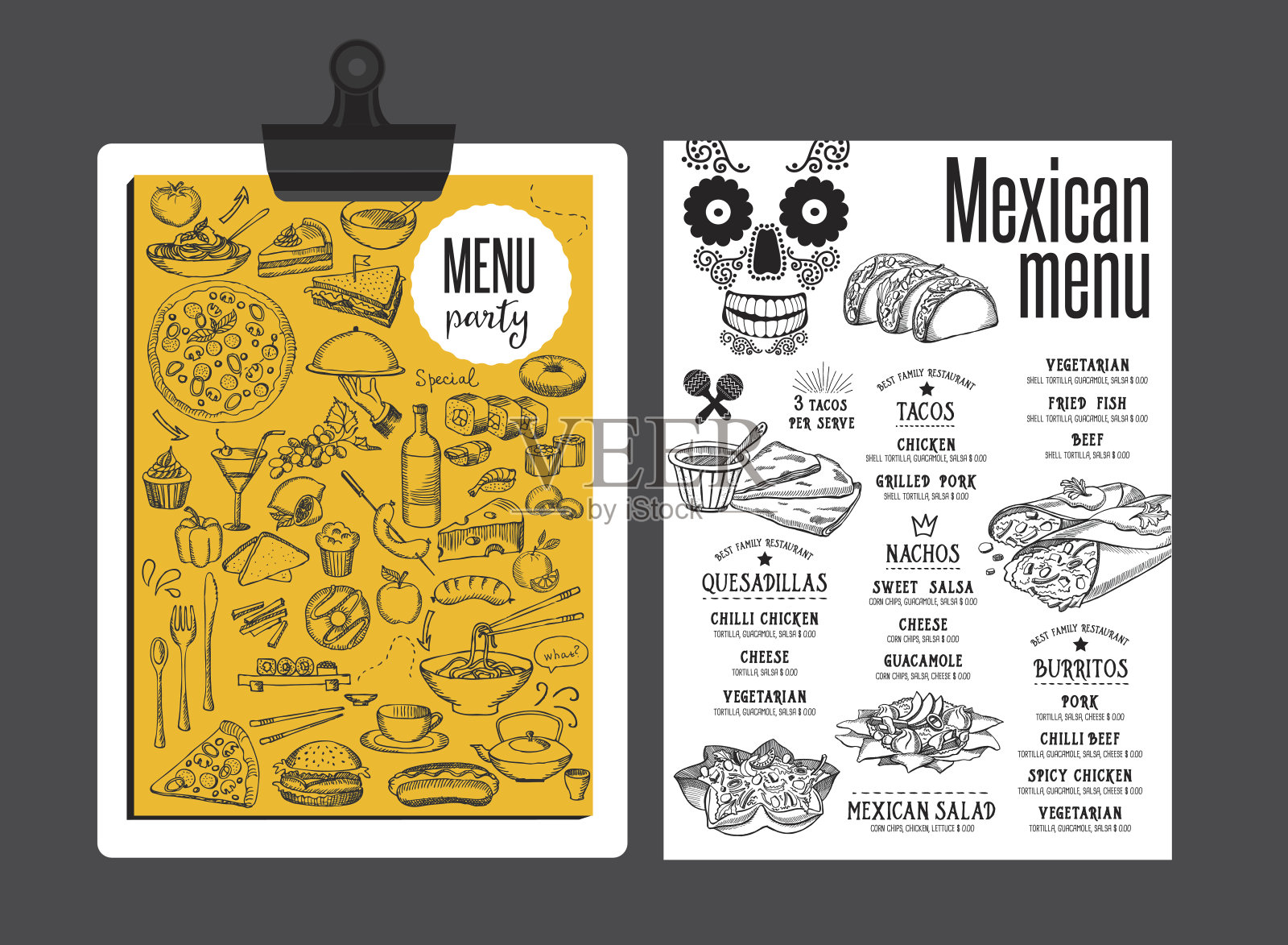 菜单墨西哥餐厅，模板餐垫。设计模板素材