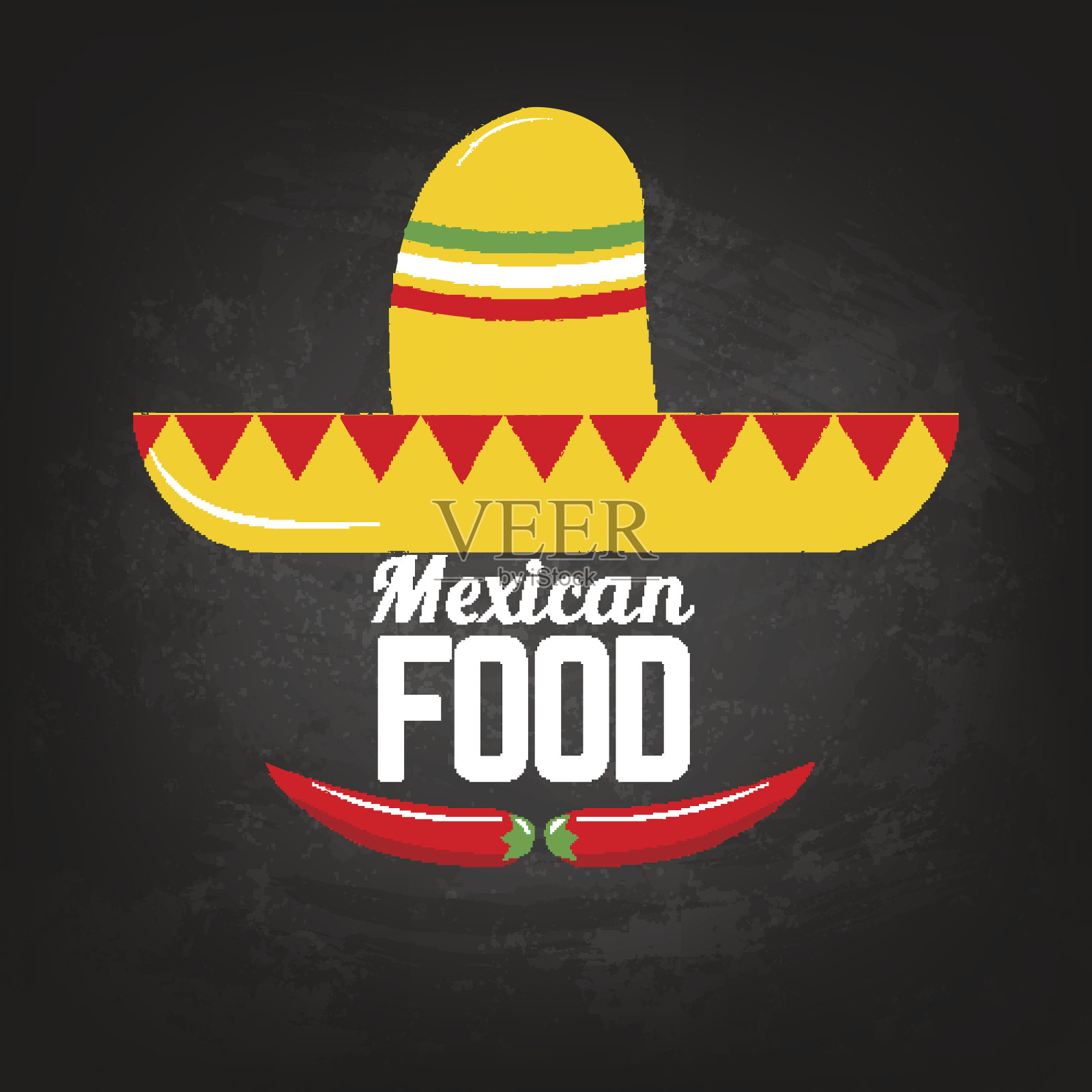 墨西哥食物。宽边帽和辣椒。墨西哥食物菜单插画图片素材