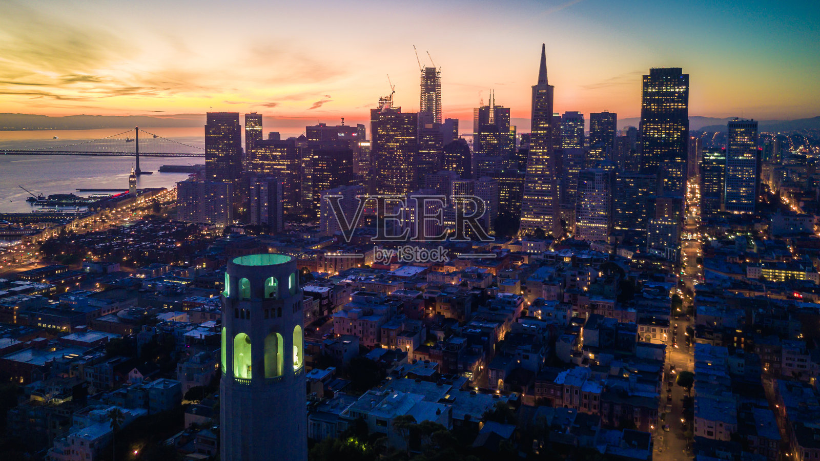旧金山黎明鸟瞰图照片摄影图片