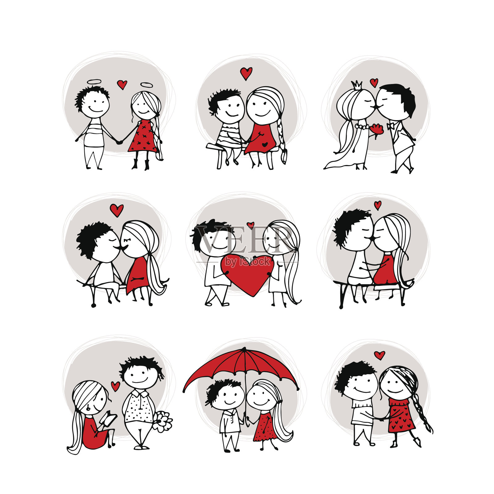 情侣在热吻，情人素描为你设计插画图片素材_ID:135215196-Veer图库