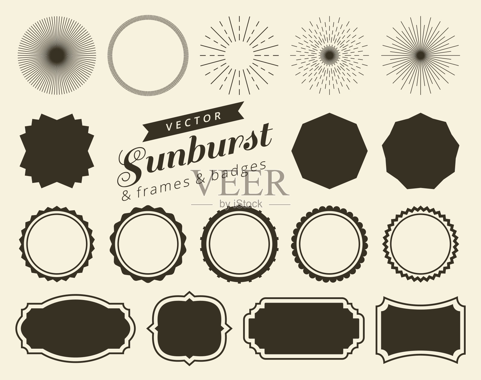 收集手绘复古sunburst，爆裂光线的设计元素插画图片素材