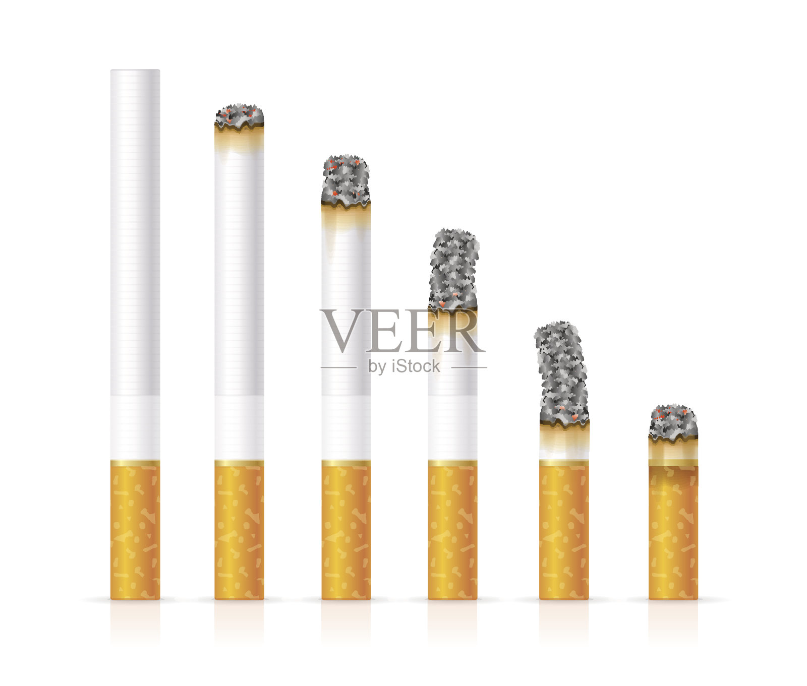 逼真的香烟设置不同阶段的燃烧。向量插画图片素材