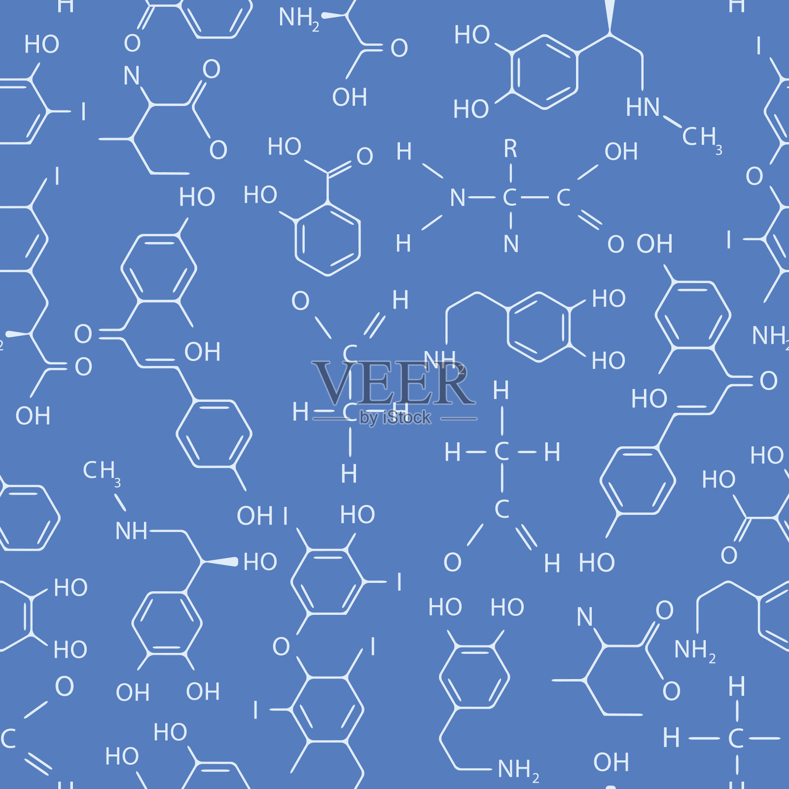 化学无缝模式。蓝色的。插画图片素材