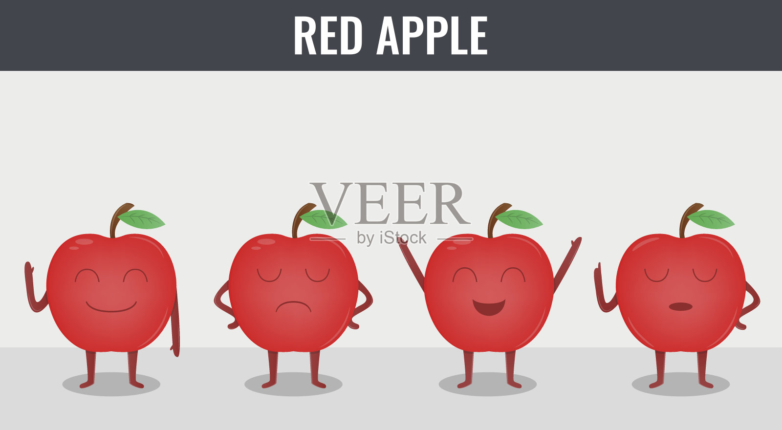 苹果。有趣的卡通水果。有机食品。向量设计元素图片