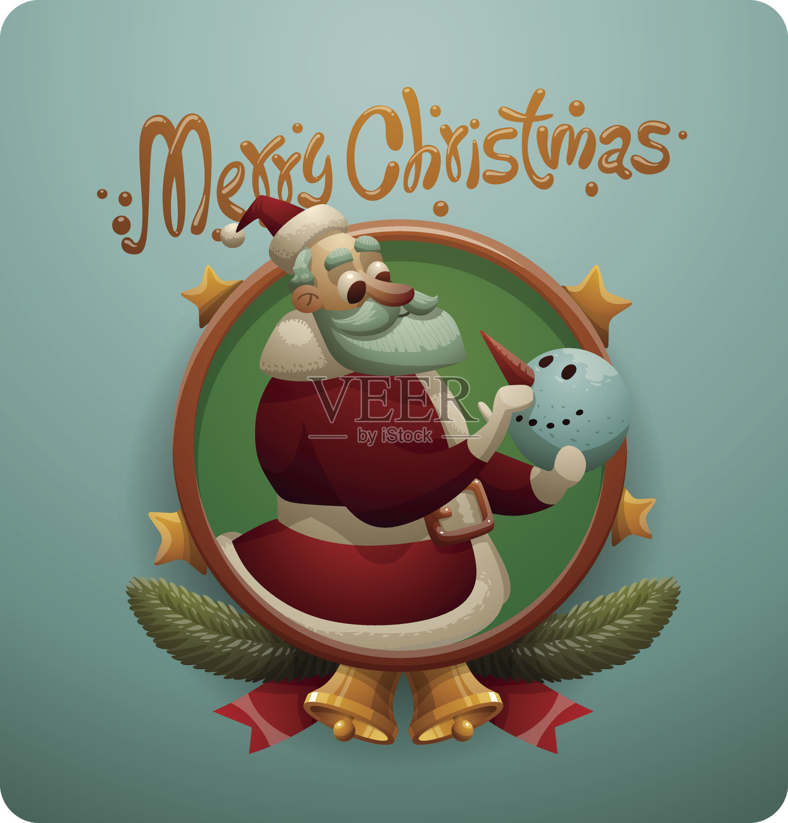 圣诞贺卡，可爱的圣诞老人和雪人插画图片素材