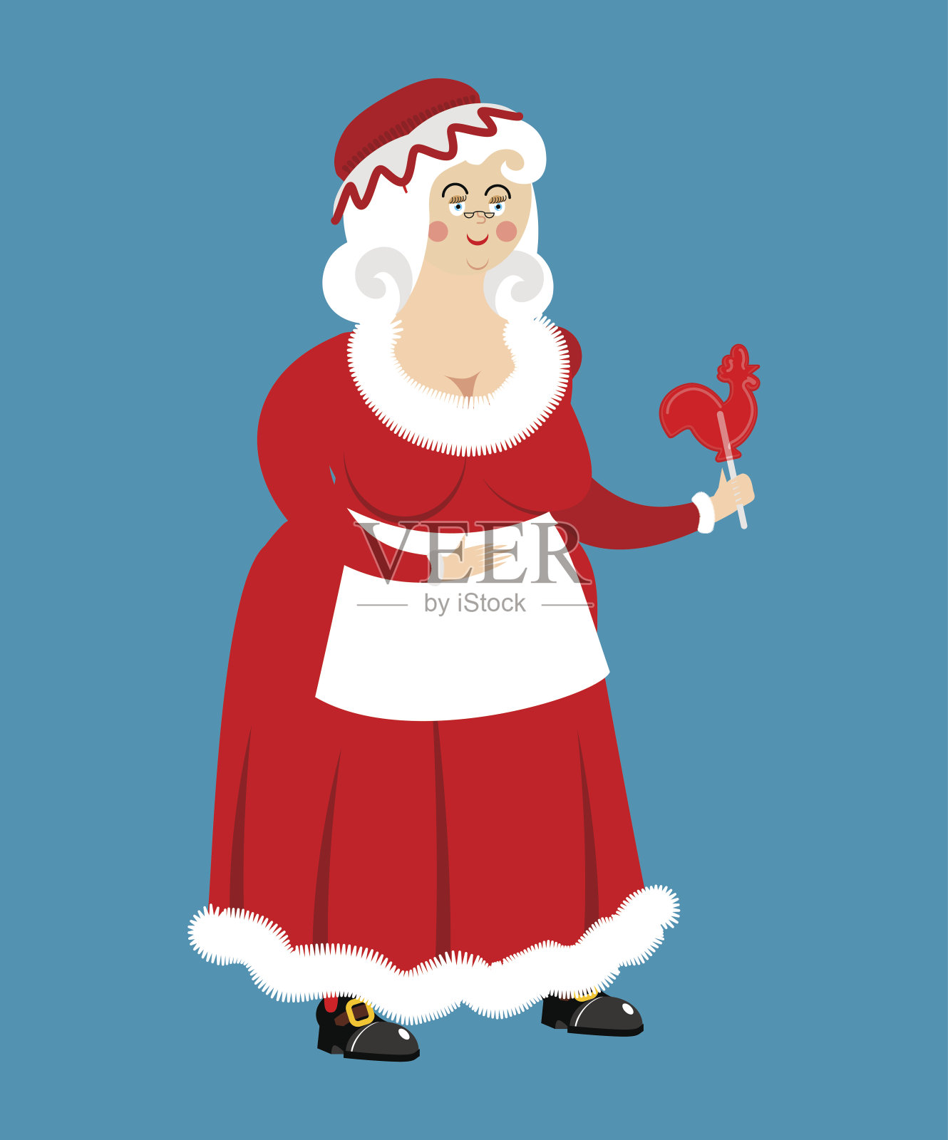 老人太太孤立。圣诞老人的妻子。圣诞节的女人插画图片素材